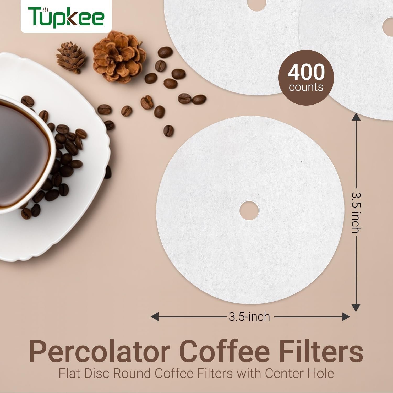 3.5″ Percolator Coffee Filters – Flat Disc Round Coffee Filters – 400 Count