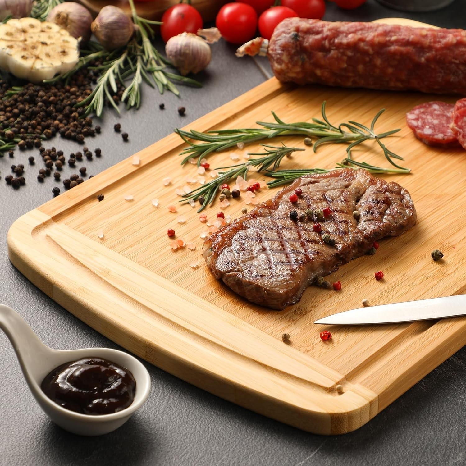 Large Wooden Cutting Board for Kitchen Meal Prep & Serving – Bamboo Cutting B…
