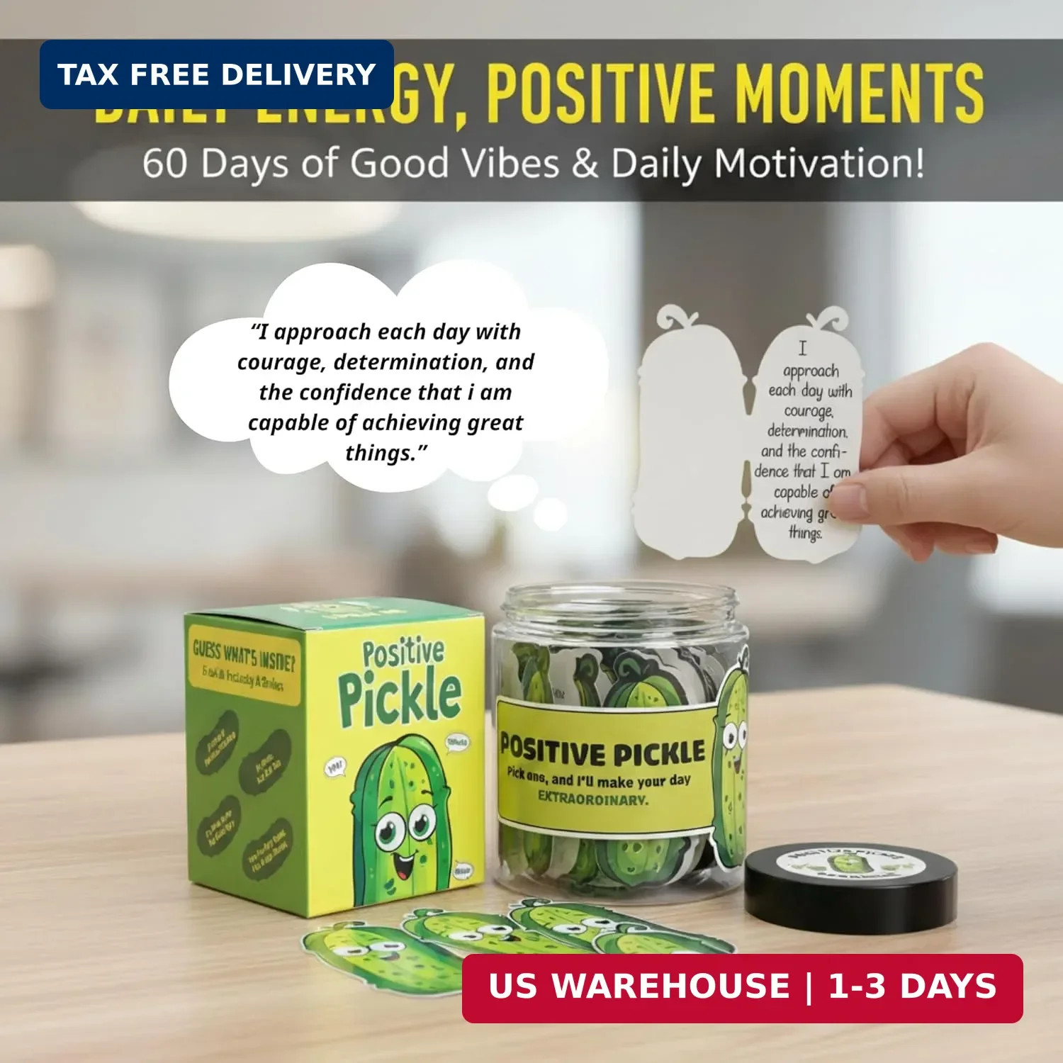 DEARMINE 60 Positive Pickle Cards Jar, Birthday Gifts for Women, Teens, Adults,