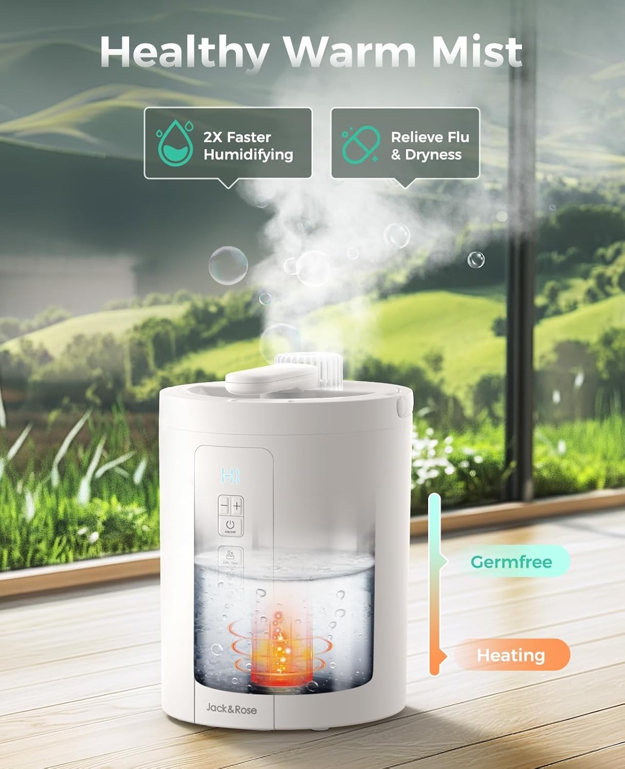 Jack & Rose Warm Mist Humidifier Any Room 3L/100oz Stainless Steel EH30UA