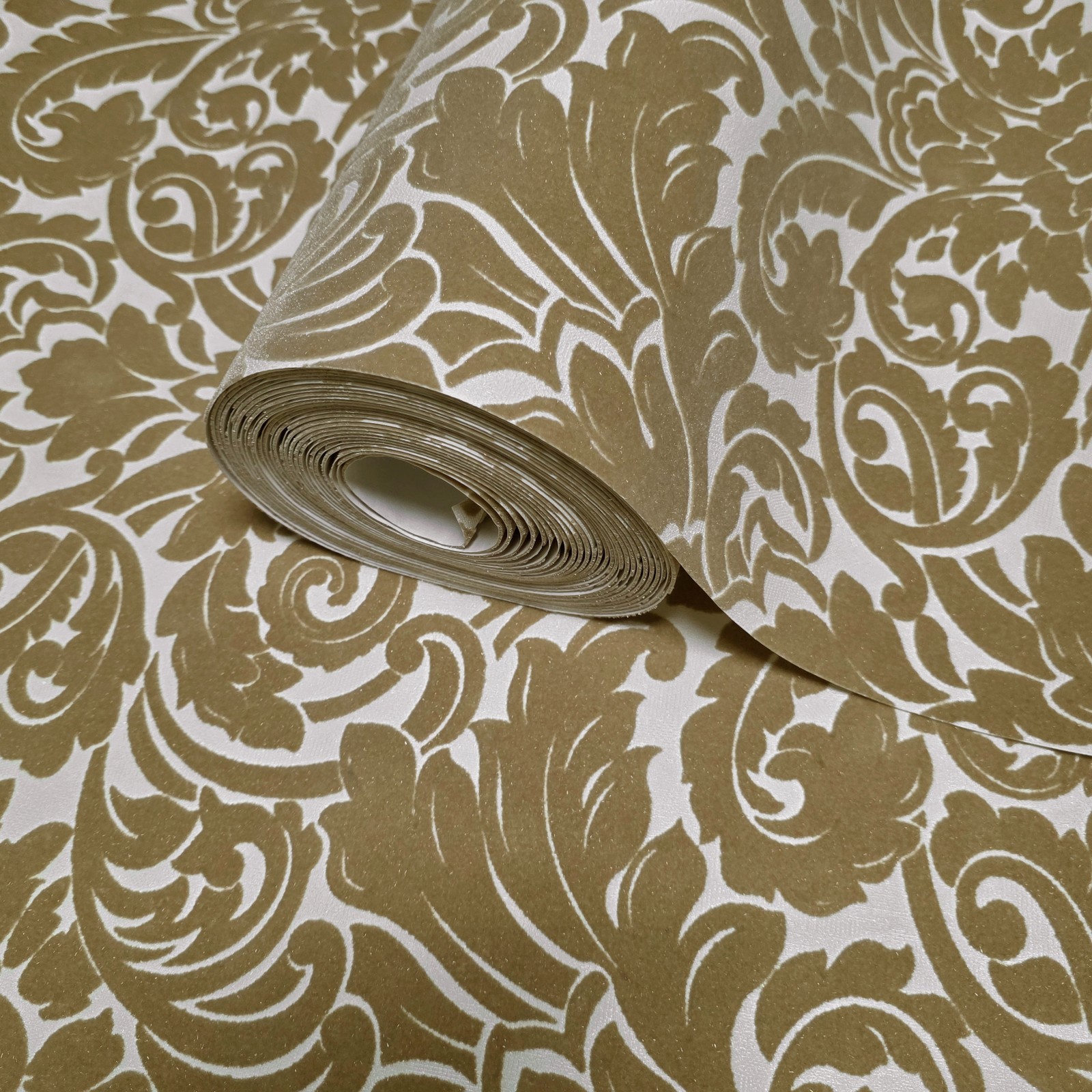 Flocking orange beige ivory cream Flocked Victorian damask velvet Wallpaper 3D