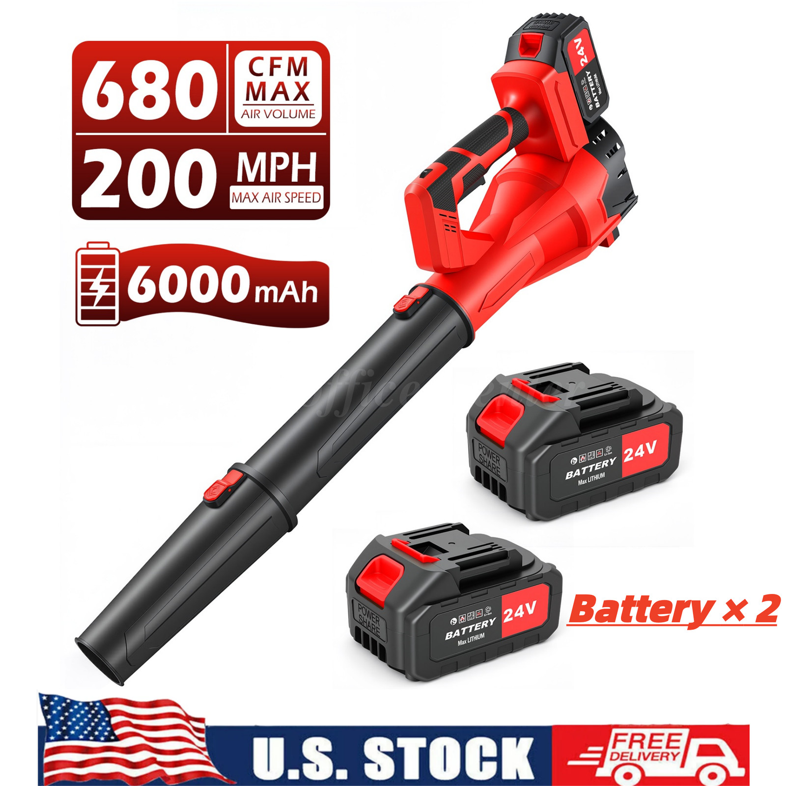 21V 680CFM Cord Leaf Blower 24000RPM 6-Speed With Battery For Yard Garage Clean