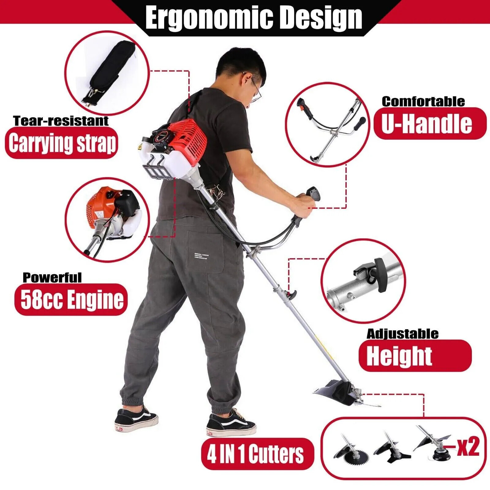 42.7CC/58CC Straight Shaft Gas String Trimmer Gas Powered Weedeater Brush Cutter