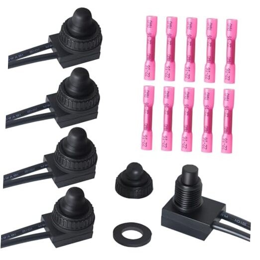 PCS Waterproof Switch 12v, ON/Off SPST Waterproof Push Button Switch 5 Black