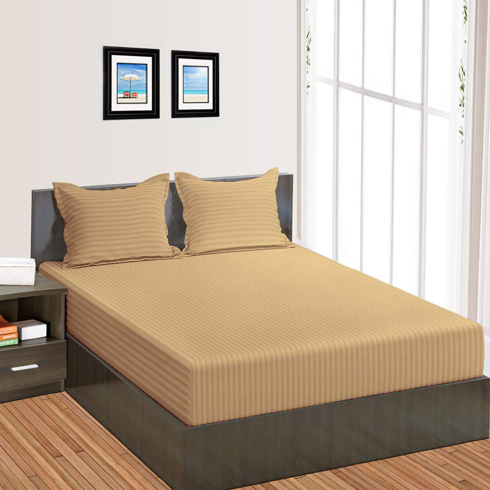 Organic Cotton 1000-1200 TC Stripe 1 PC Fitted Sheet Extra Depth Pocket US King