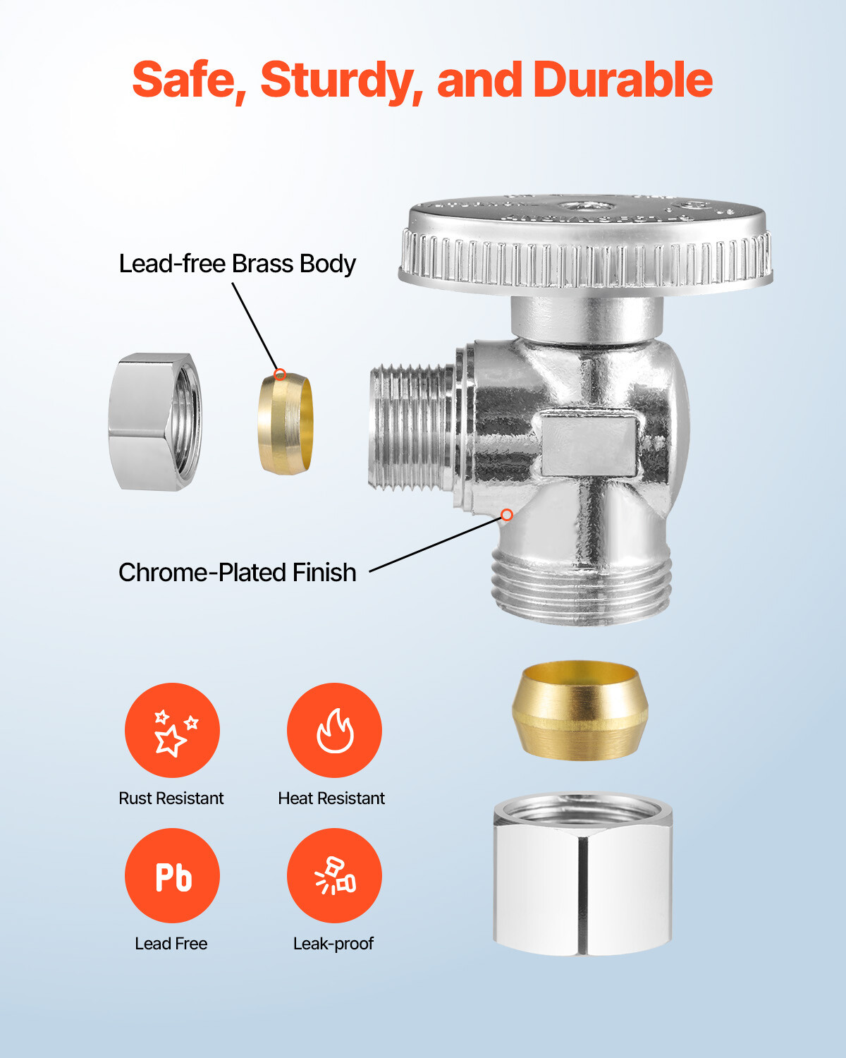 10-Pack Angle Stop Valve 1/4 Turn 5/8″ OD (1/2″ NOM) x 3/8″ OD Compression