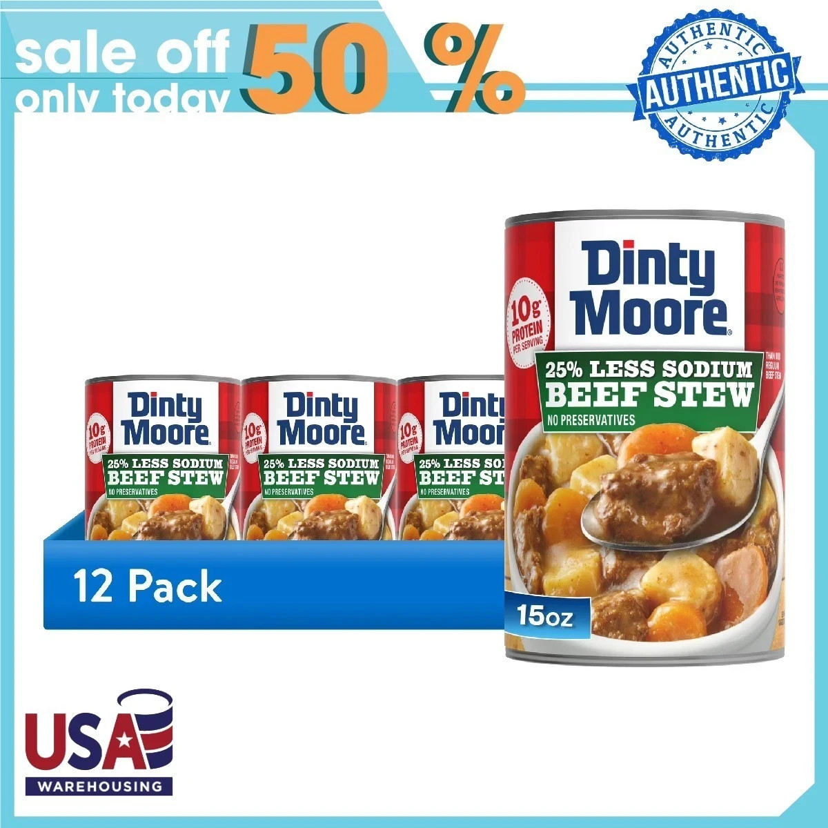 12 pack DINTY MOORE Beef Stew 25% Less Sodium 15oz Can