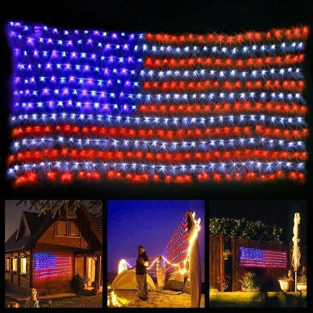 American Flag String Lights, Waterproof Led Flag Net Light, with 420 Super Brigh
