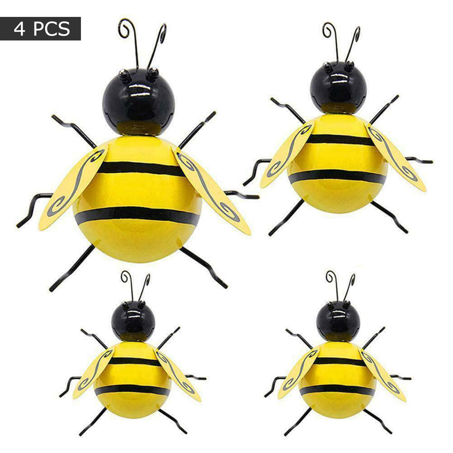 Decorative Metal Bumble Bee Garden Accents – Lawn Ornaments – Set of 4