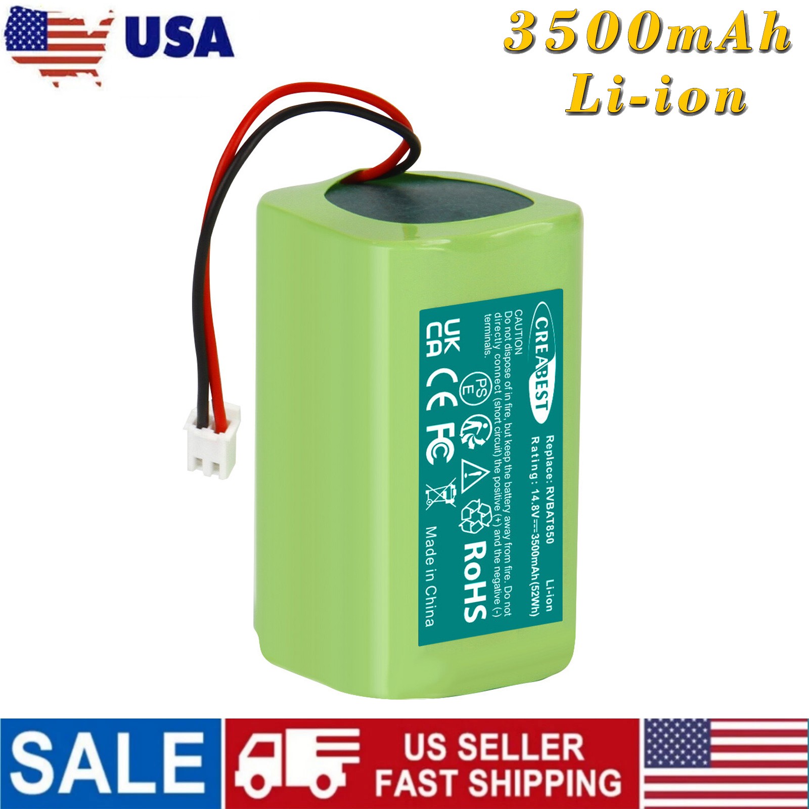 3.5Ah Battery Li-ion 14.8V for Shark Ion R75 RV85 RV850 RV750-N RV1001 RVBAT850