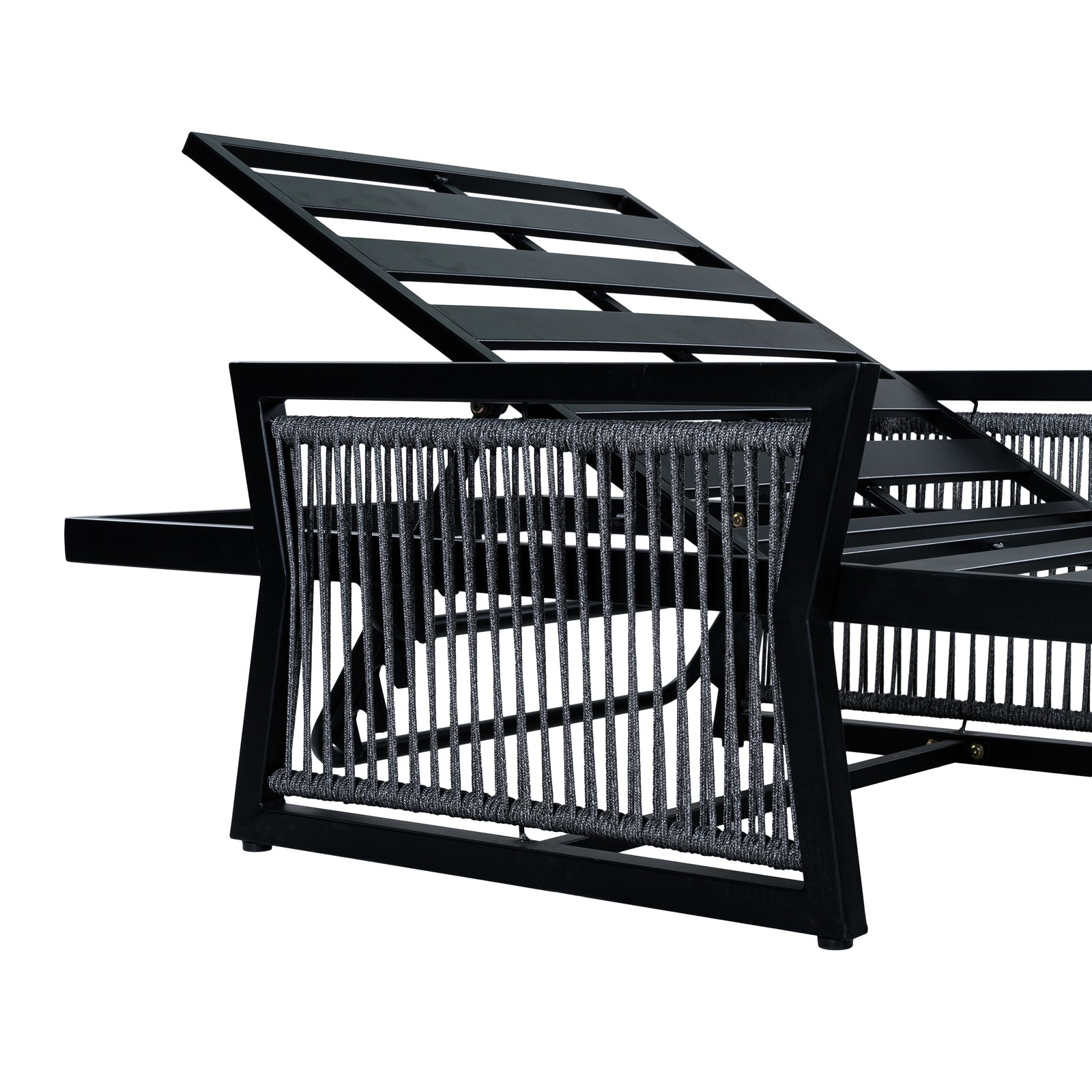 All-Black Chaise Lounge with 4″ Thick Dark Grey Cushion, 400 LBS Capacity