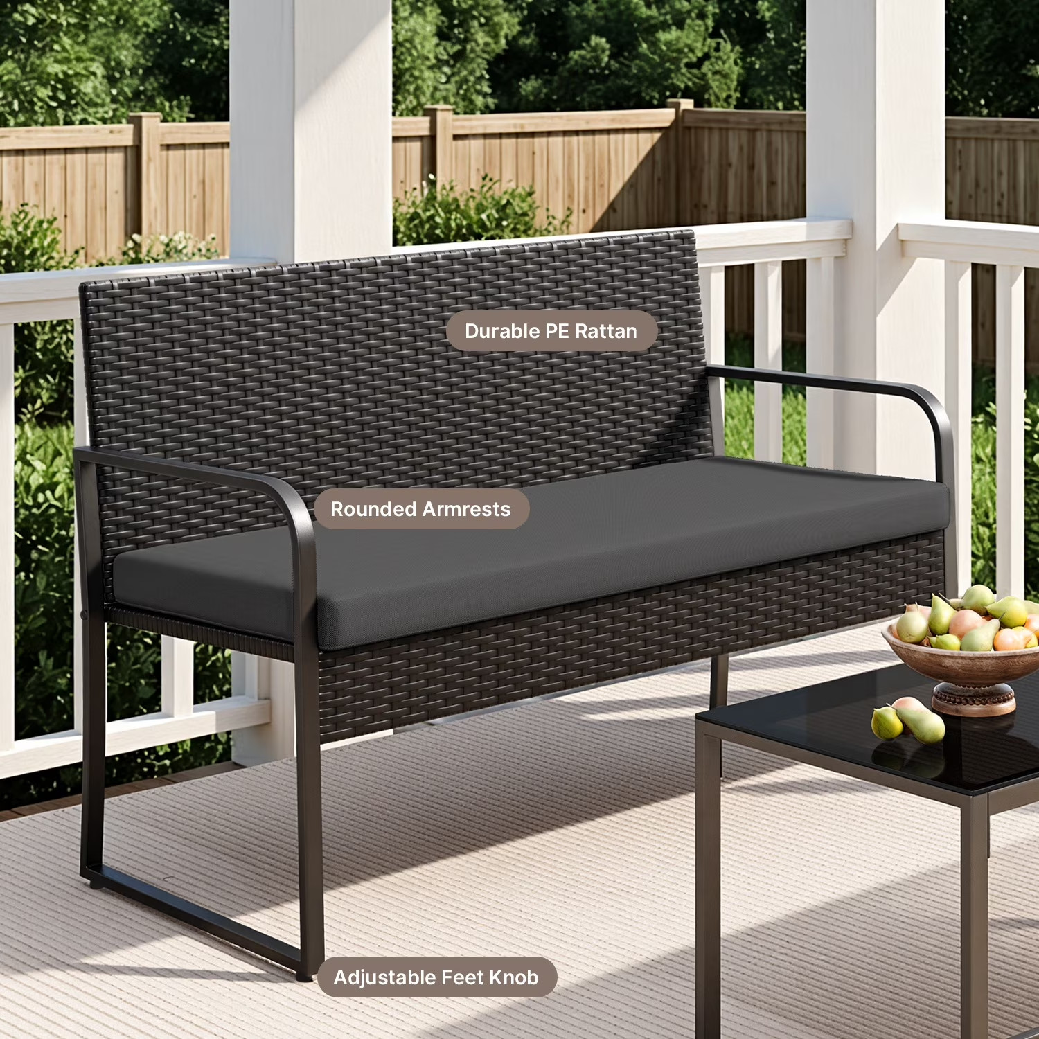 Patio Furniture Set, Outdoor All-Weather Conversation Set for 4 with Wicker Chai