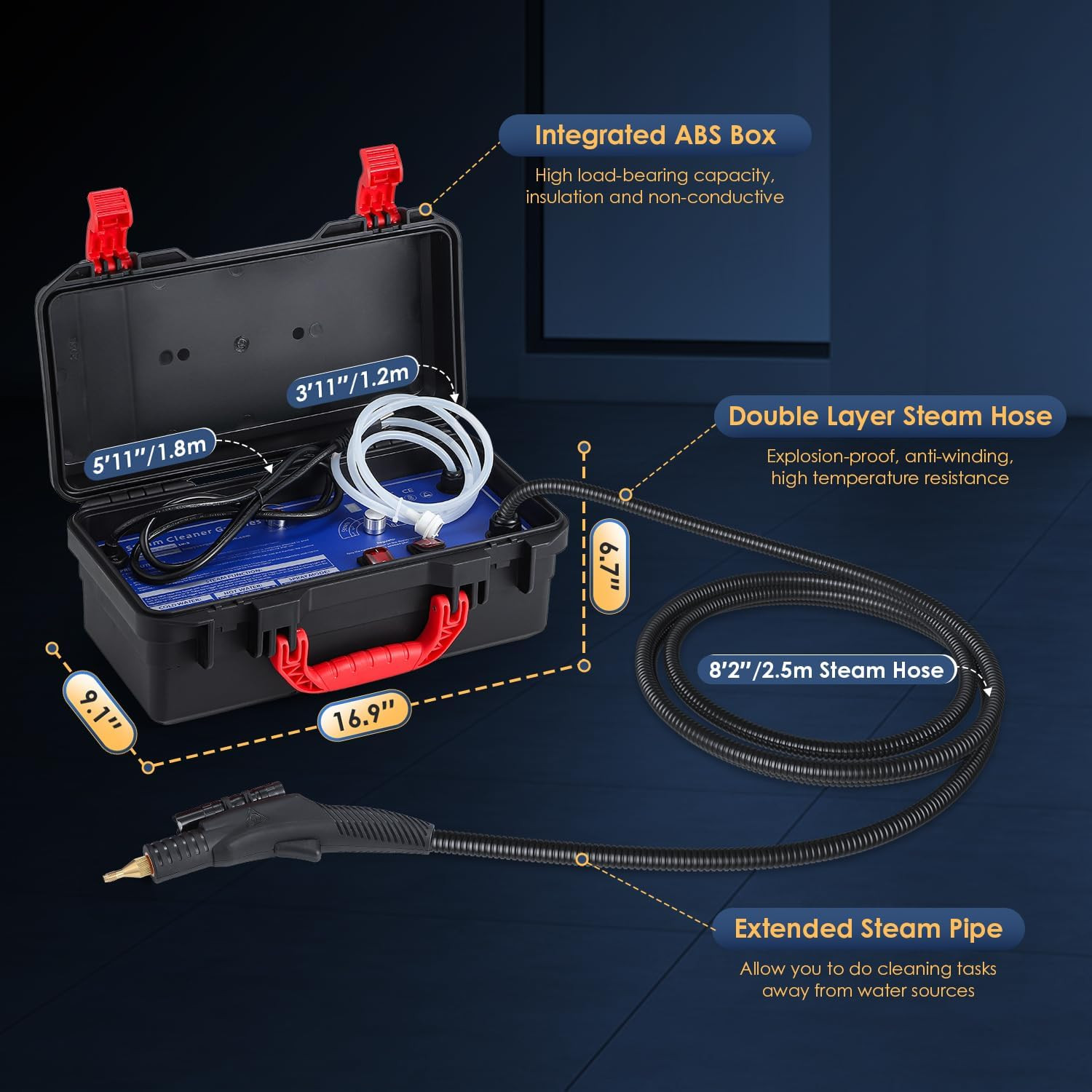 1700W Pressurized Steam Cleaner,Heavy Duty Portable Steamer for Car Detailing, H