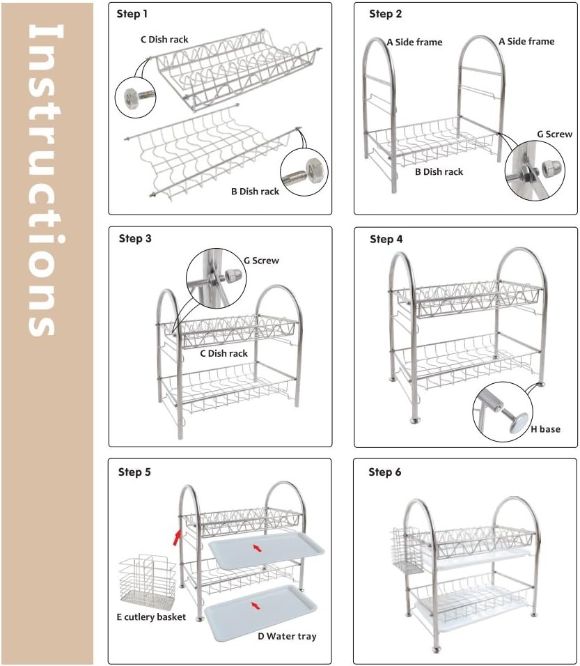 2Tier Dish Drying Rack Stainless Kitchen Dish Cup Drainer Dryer Holder Organizer