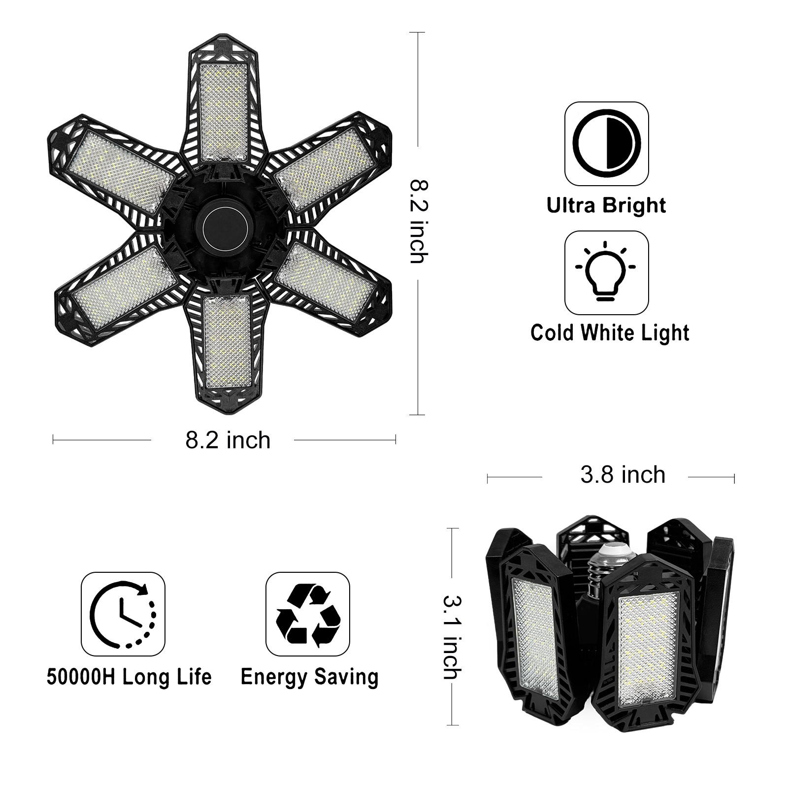 1 Pack LED Garage Light Bright Work Shop Ceiling Light Deformable Bulb Lamp