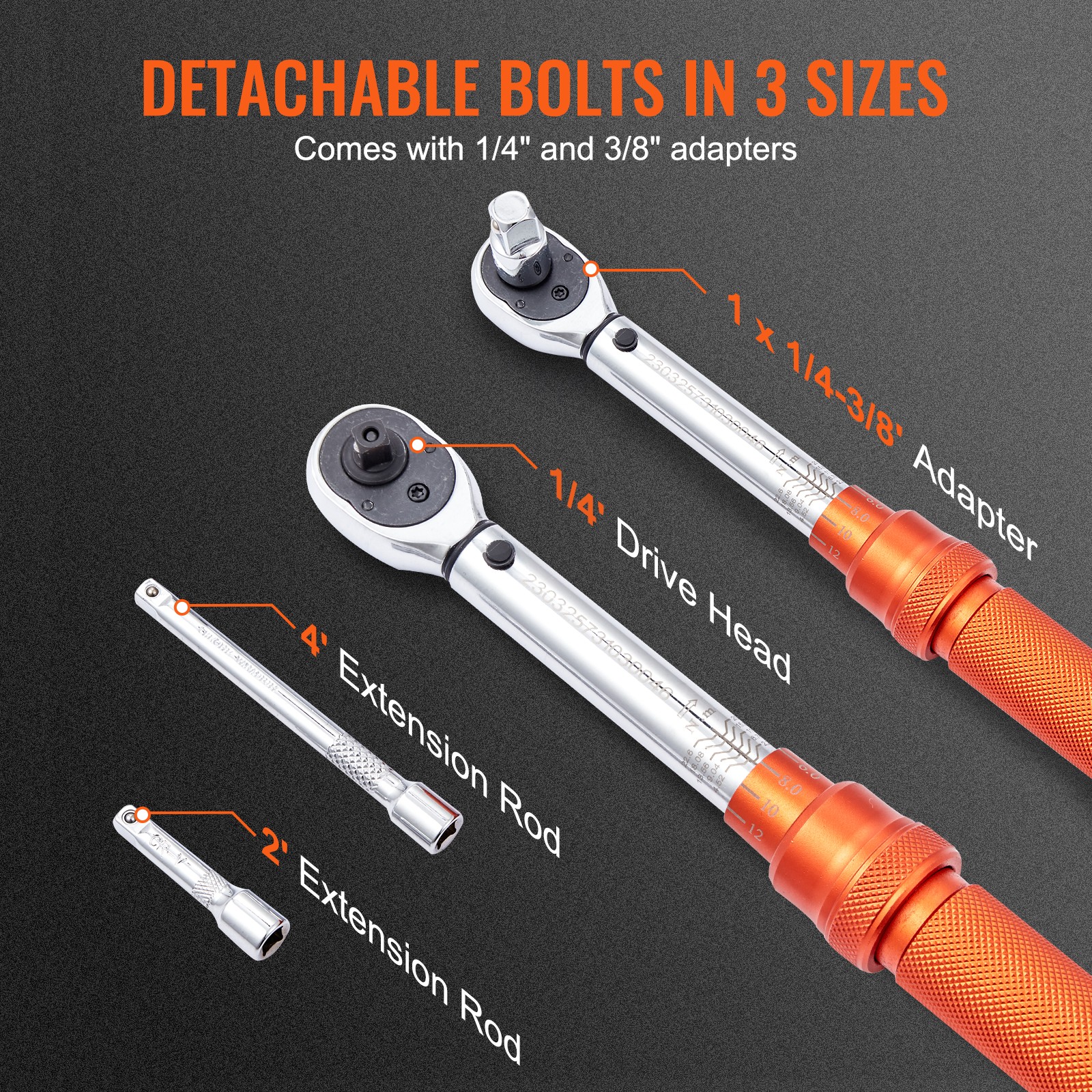 VEVOR Torque Wrench Adjustable Torque Wrench 1/4″ Drive 20-200in.lb/2.3-23Nm