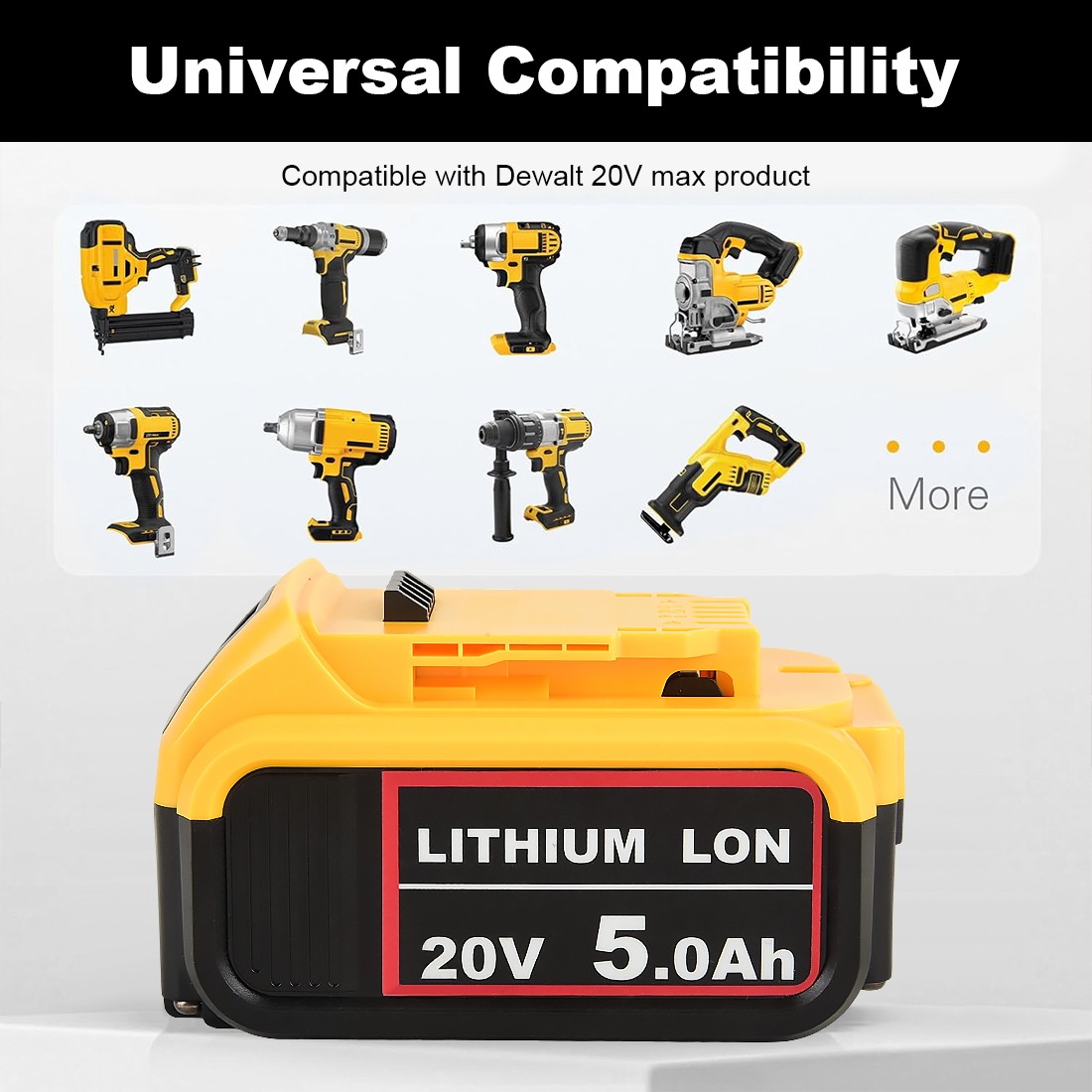 For DeWalt 20V Max 5.0AH Lithium Ion Battery DCB206-2 DCB200