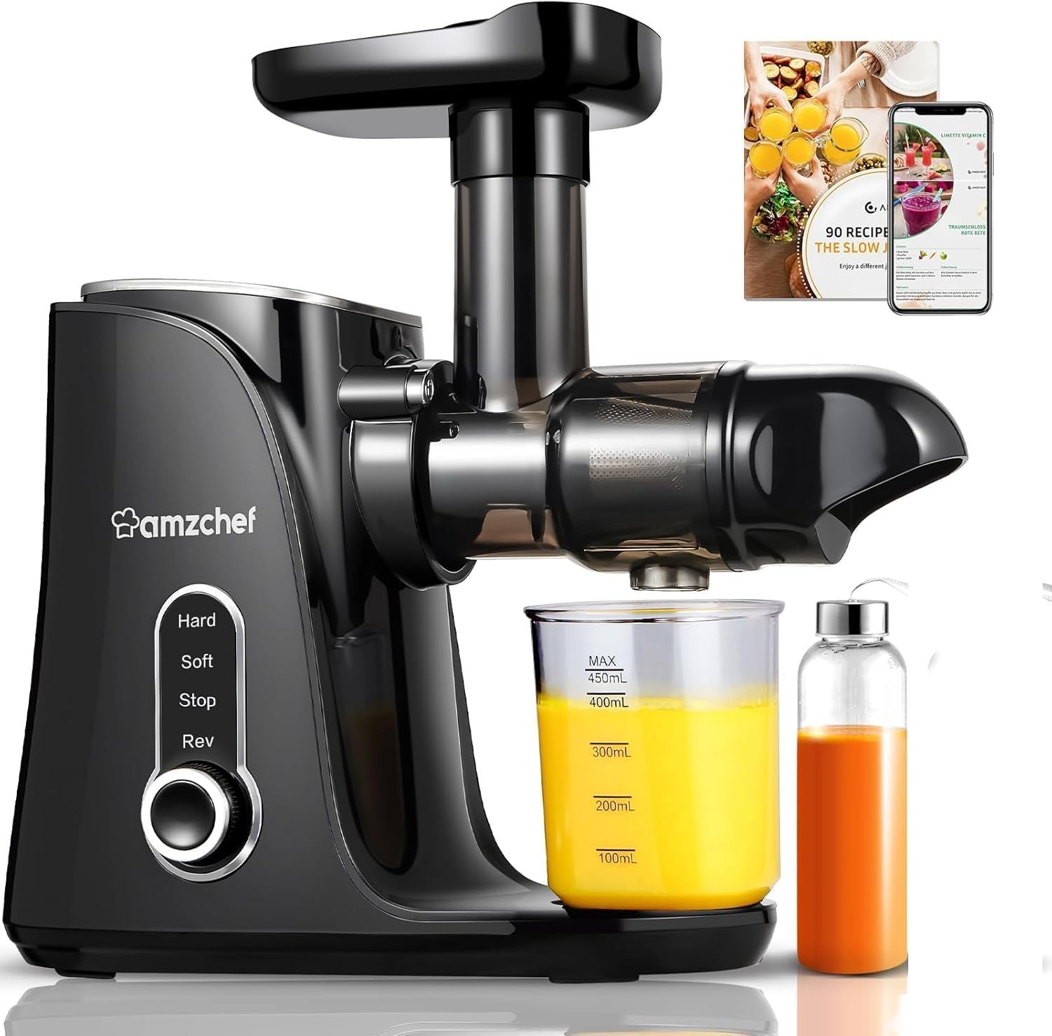 Juicer Machines,AMZCHEF Slow Cold Press Juicer with 2 Speed Modes,Travel bottles