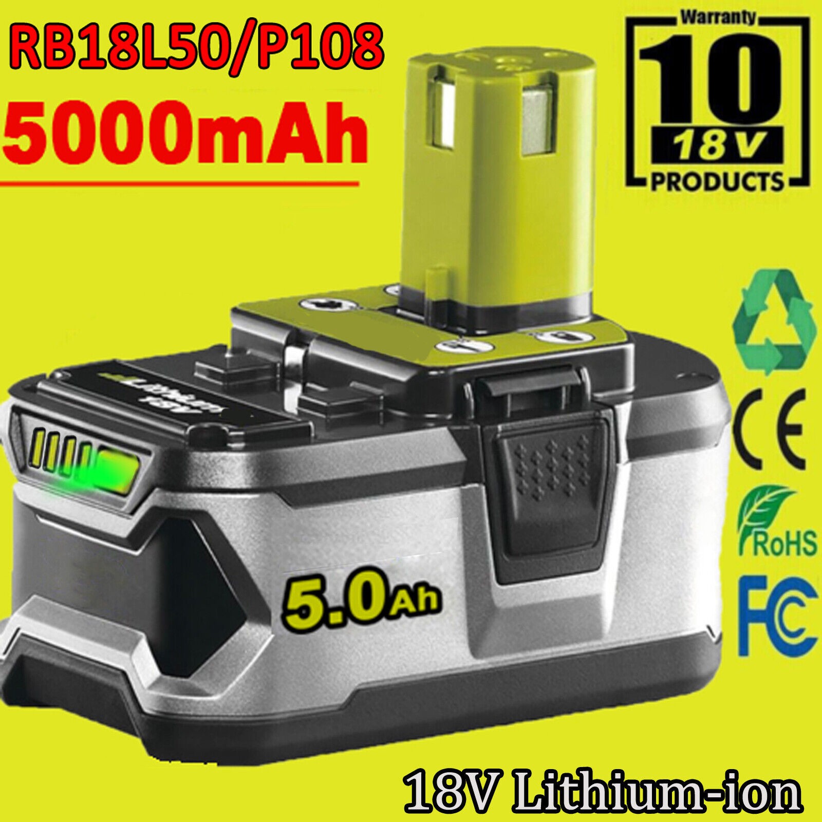 5.0Ah 18V Battery P108 One Plus For RYOBI 18 Volt High Capacity Lithium-Ion New