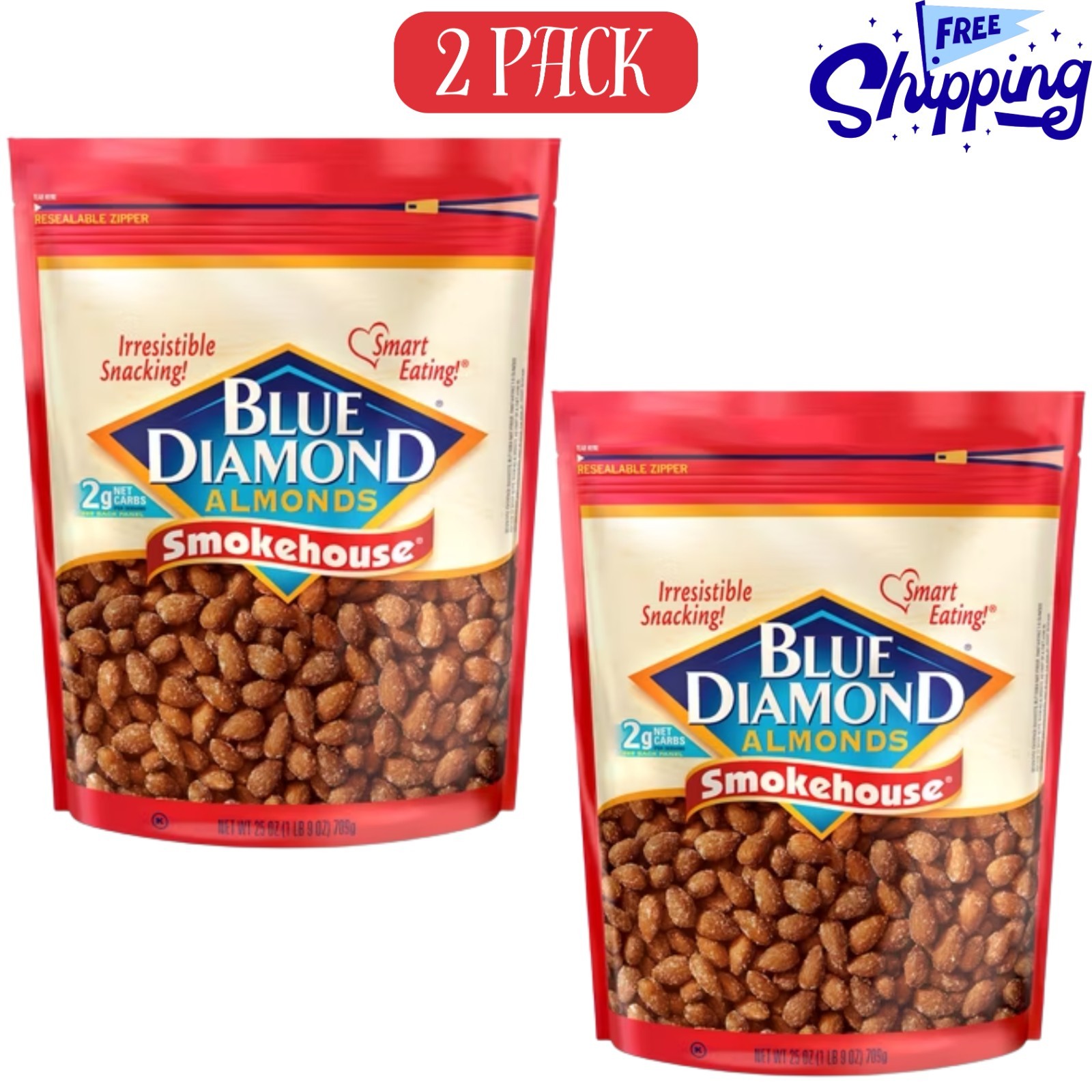 Blue Diamond Almonds Gluten Free Smokehouse Flavored Snack Nuts, 25 Oz (2 Pack)