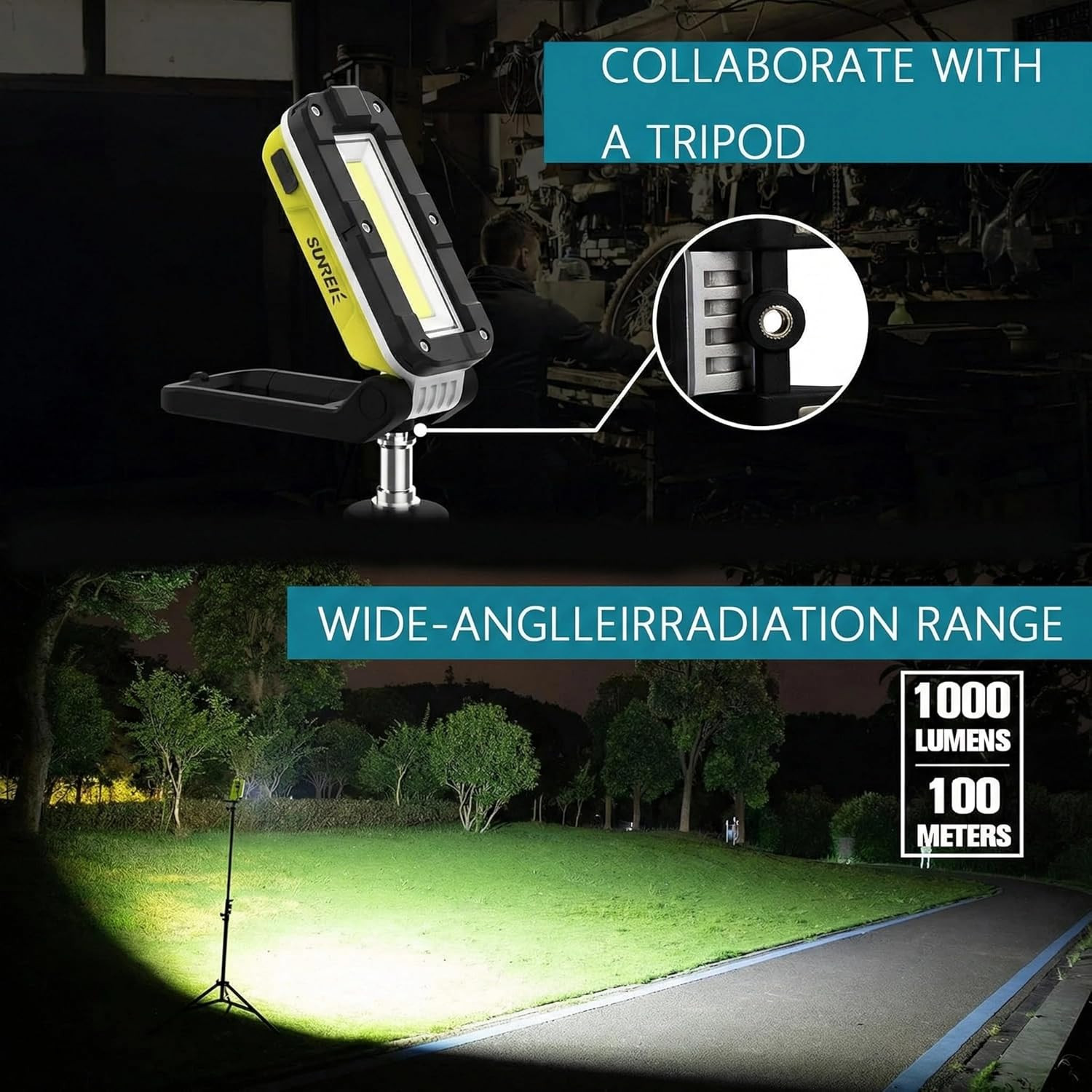 LED Rechargeable Magnetic Work Lights COB Mechanic Lights,1200 Lumens, Magnetic