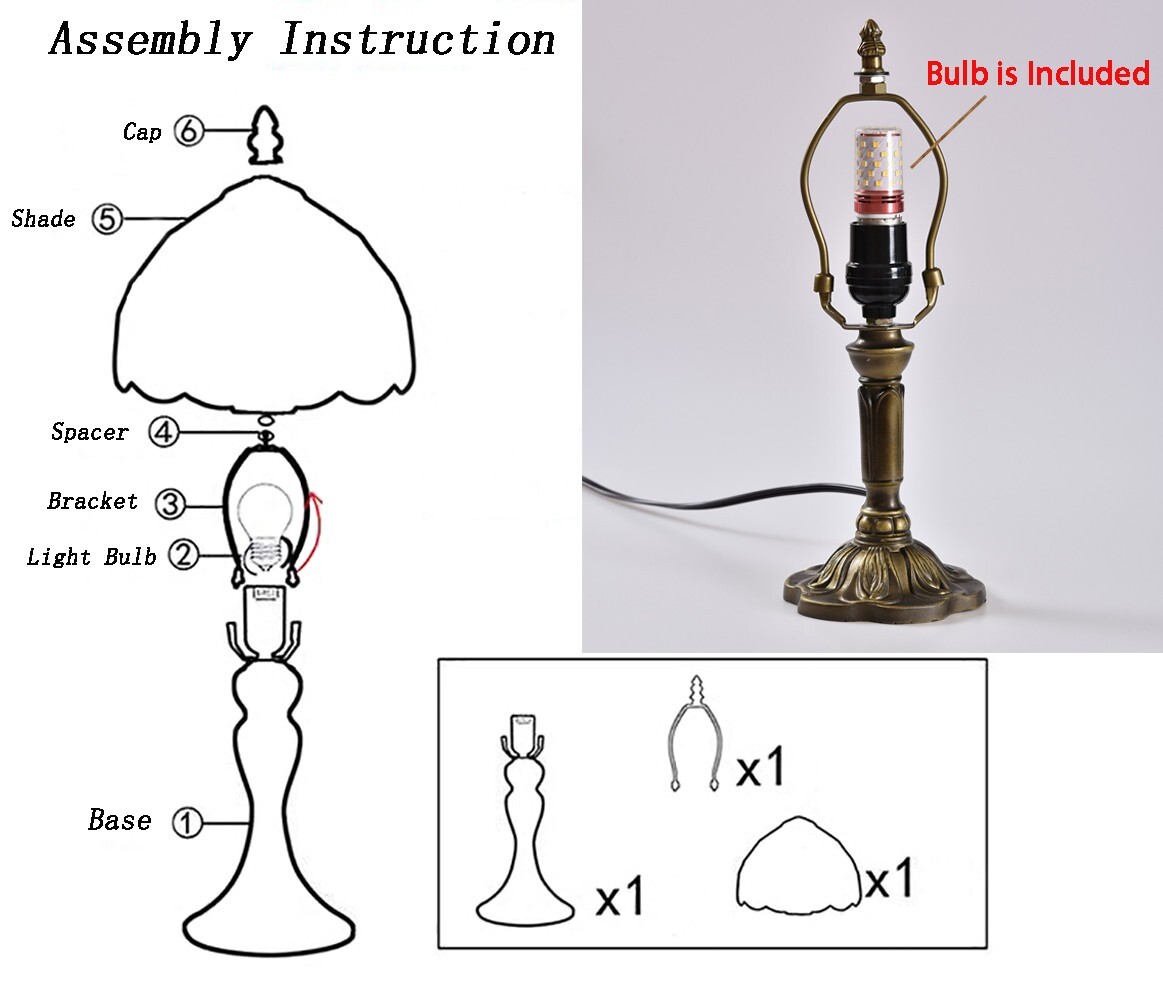 Tiffany Style Dragonfly Stained Glass Art Light Retro Decor Table Lamp 14″Tall