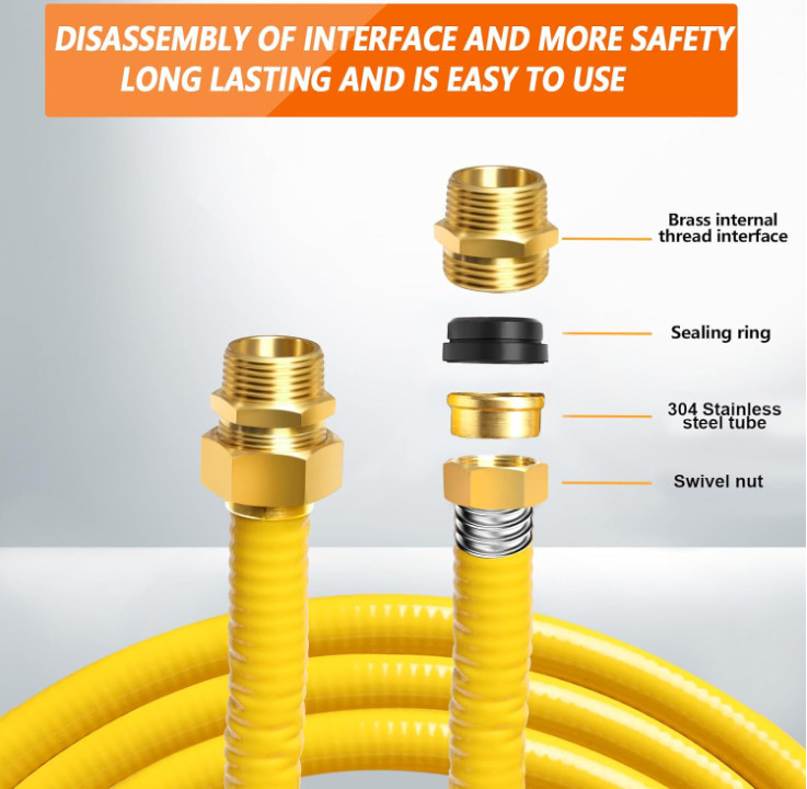 Manguera gas 33ft 1/2” acero inoxidable flexible CSST con adaptadores, Nuevo