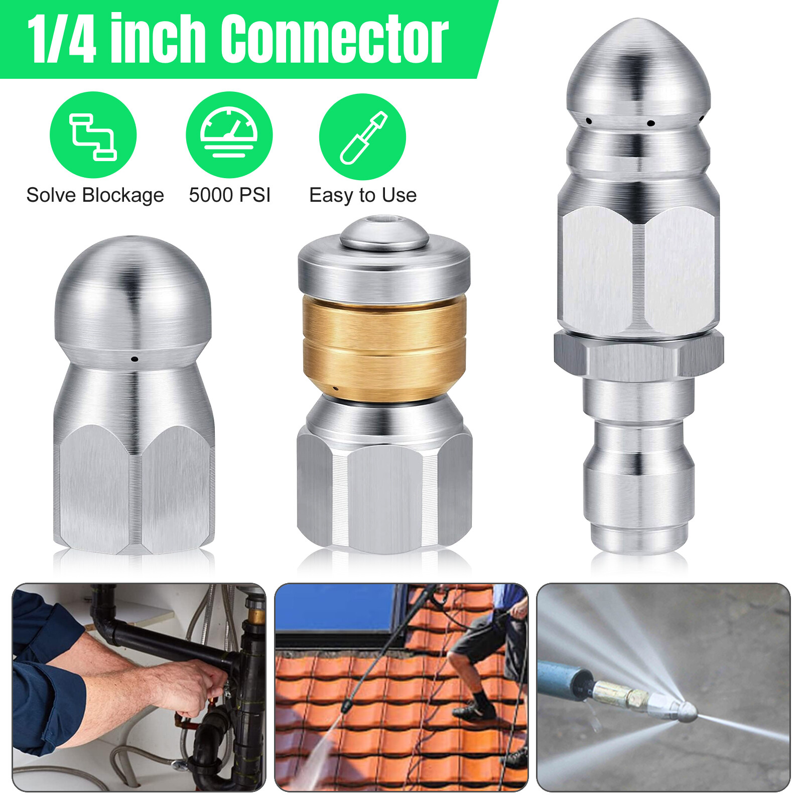 Multifunction Sewer Jetter Nozzle Pressure Washer Drain Jet Hose Nozzle 5000 PSI