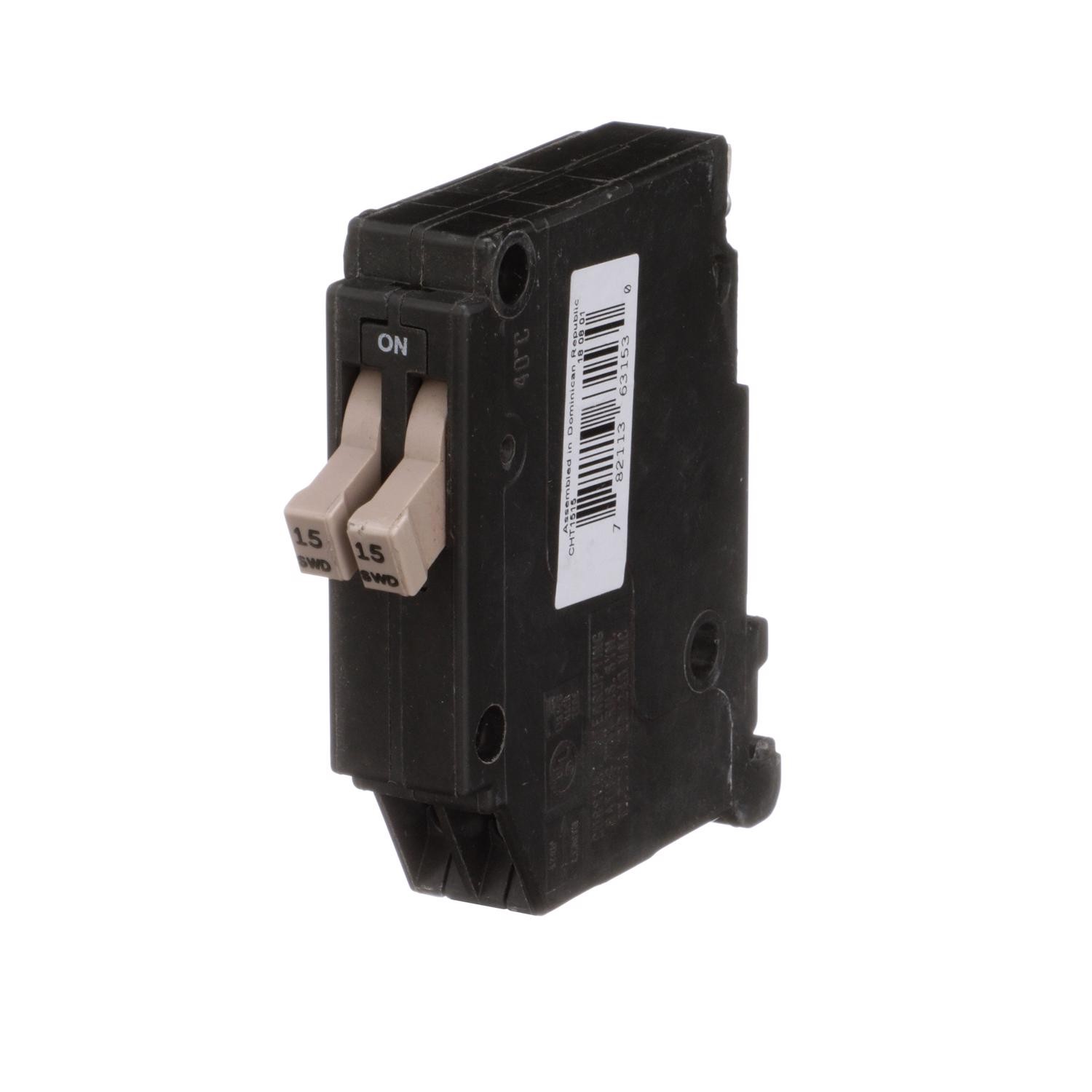Eaton CHT1515 15A 1-Pole Type CHT Twin Circuit Breaker 3-1/2 L x 1/2 W x 3 H in.