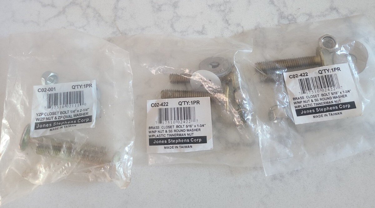 3 Pks 5/16″& 1/4″Jones Stephens Solid Brass Closet Bolts Toilet to Flanges