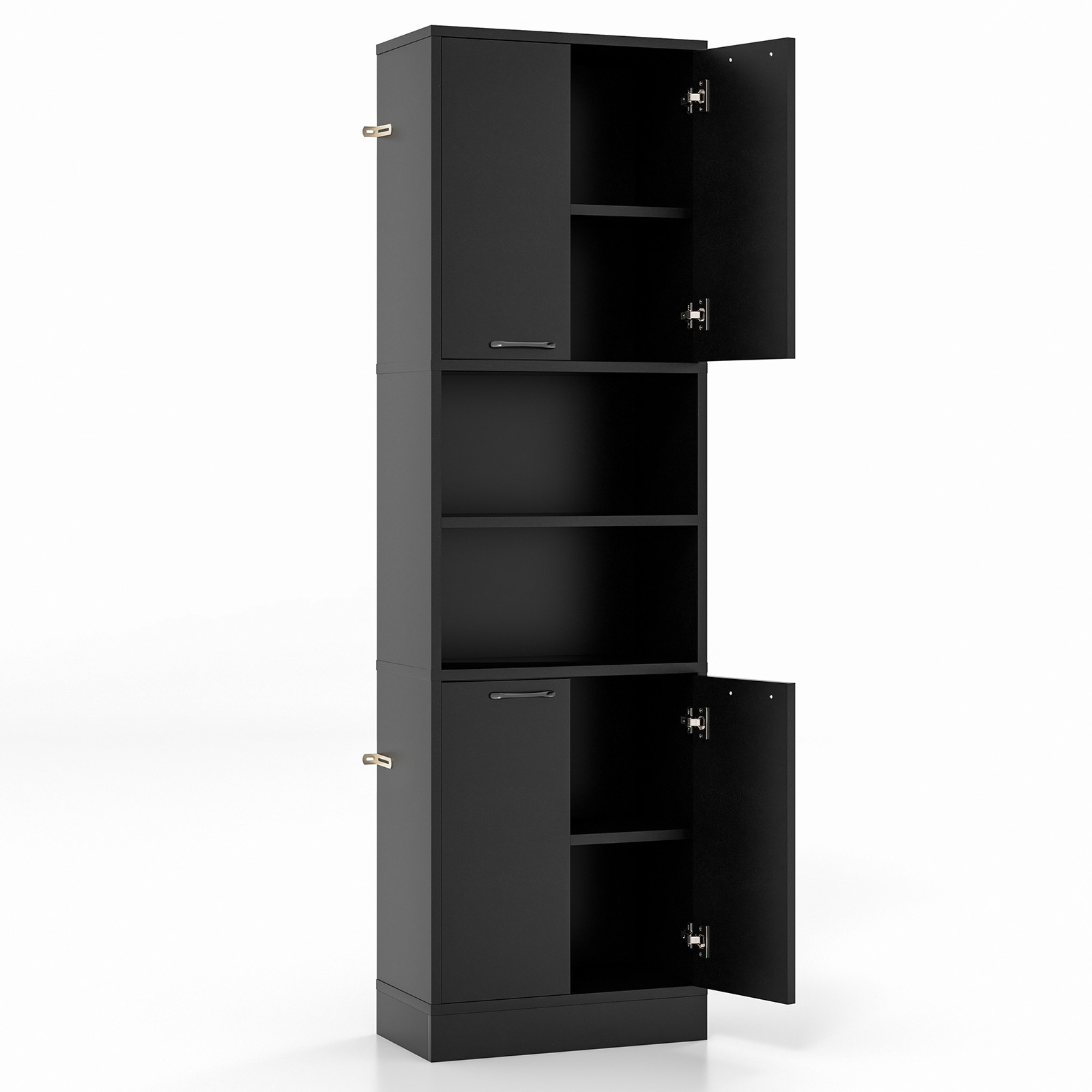 75″ Tall Bathroom Storage Cabinet Freestanding w/ 4 Doors & 2 Open Compartments