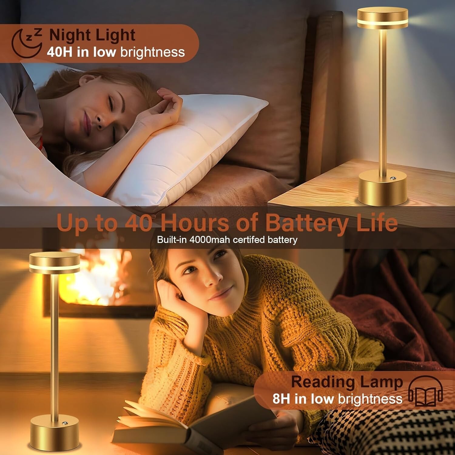 Cordless Table Lamp Portable Battery Powered LED Desk Lamps USB Rechargeable US