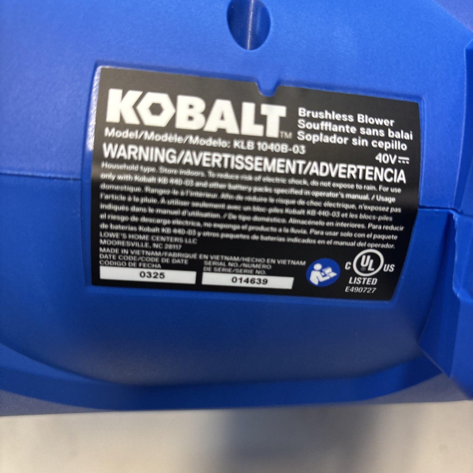 NEW Kobalt 40V Max Brushless Leaf Blower 520CFM KLB 1040B-03.TOOL ONLY. SH 0053