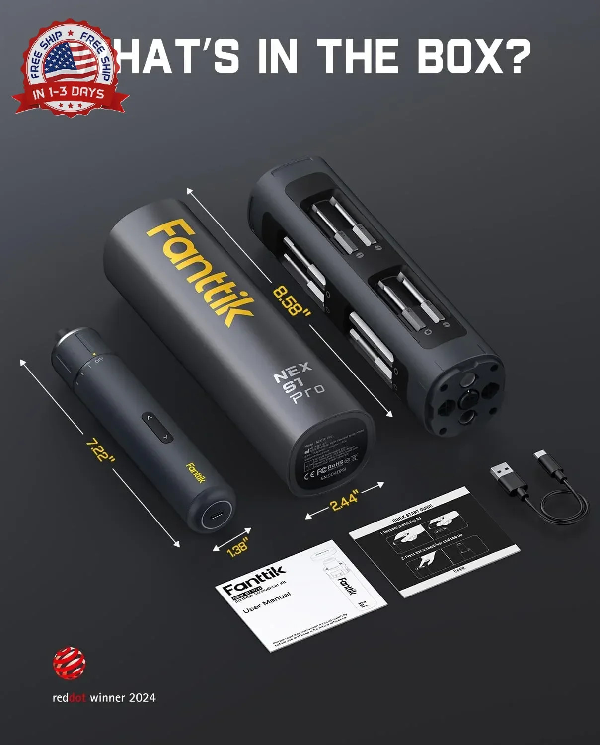 S1 Pro Electric Screwdriver, Power Screwdriver with16 S2 Steel Bits, 3 T