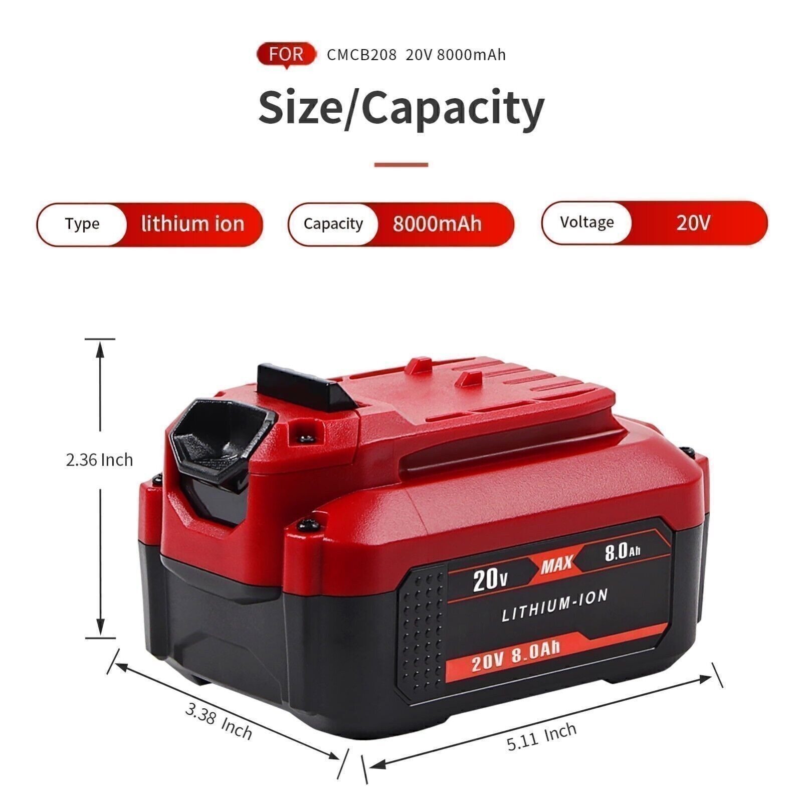 8.0Ah For Craftsman V20 20V MAX Lithium Battery CMCB205 CMCB204 CMCB202 Battery