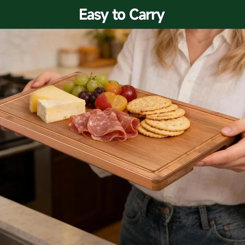 Cutting Board Bamboo for Kitchen Crack Resistant Wood Chopping Boards Set 3Piece