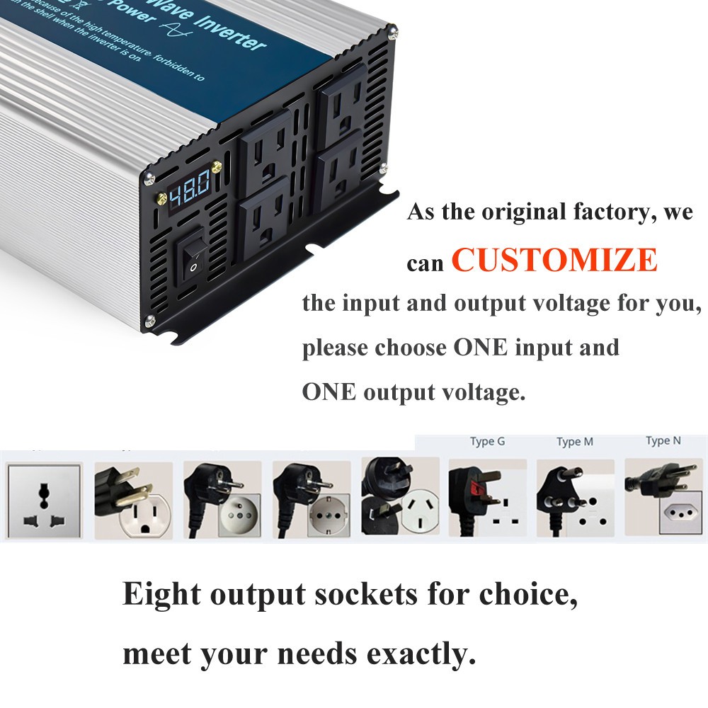 2000W Power Converter Pure Sine Wave Inverter 60V to 120V 240V Truck Camp Home