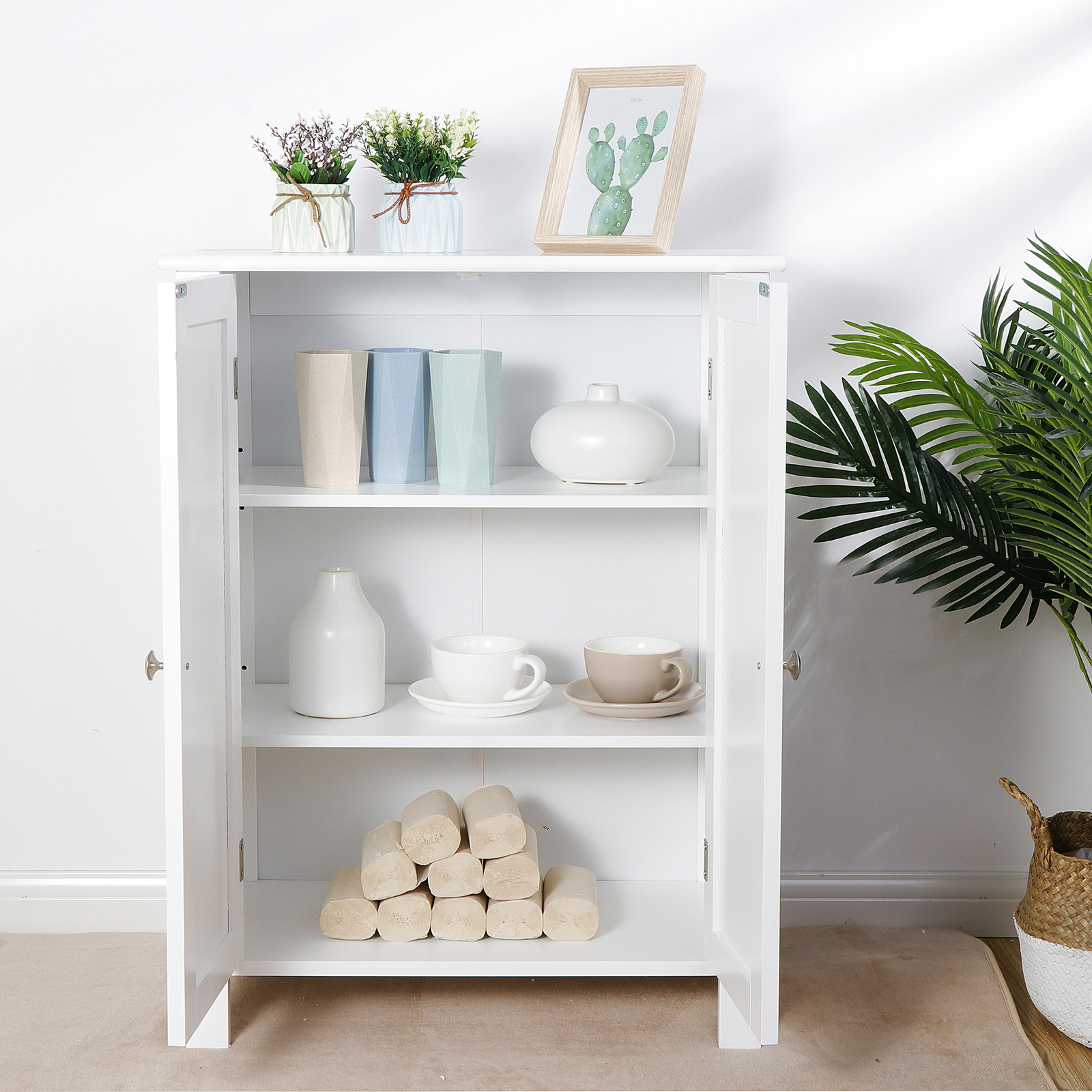 Bathroom Floor Storage Cabinet with 2 Adjustable Shelf Free Standing Kitchen