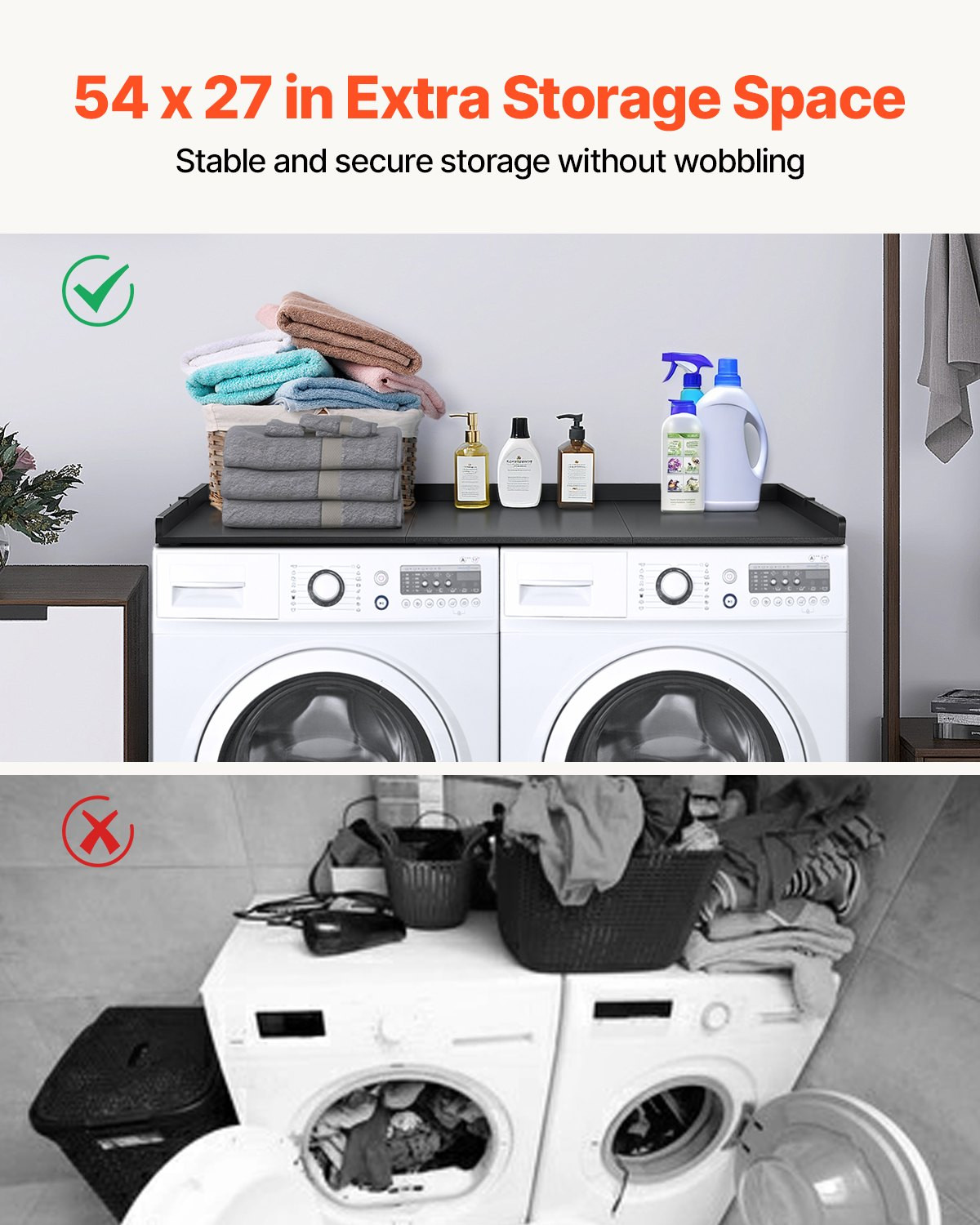 VEVOR Washer Dryer Countertop with 3 Splicing Panels, 54″ x 27″ Wooden Washer an