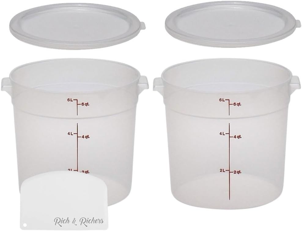 Cambro 6-Quart Round Food Storage Container with Lid – BPA-Free | 2PACK /Scraper