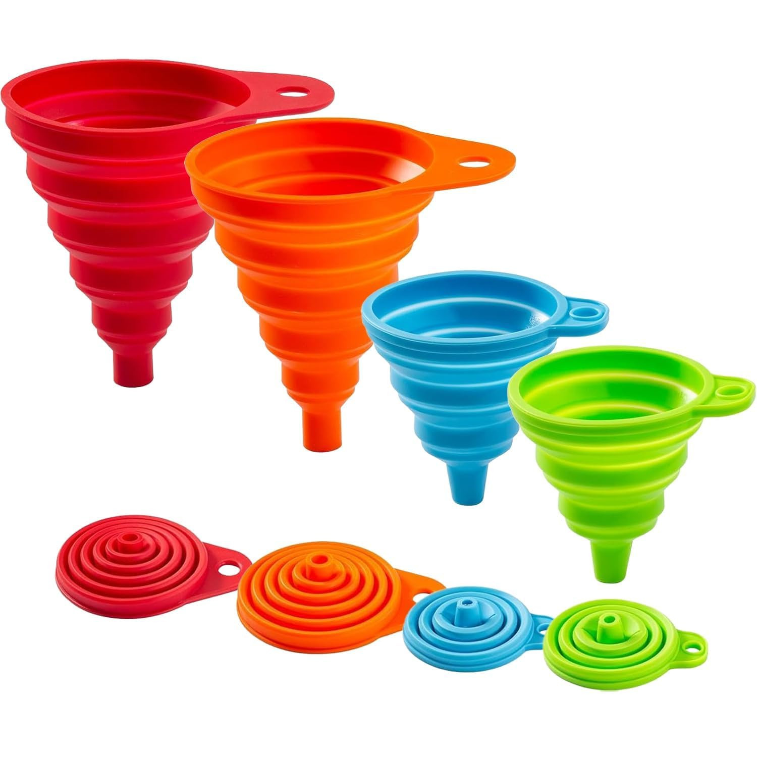 Kitchen Funnel Set 4 Pack, Small and Large, Kitchen Gadgets Accessories Foldable