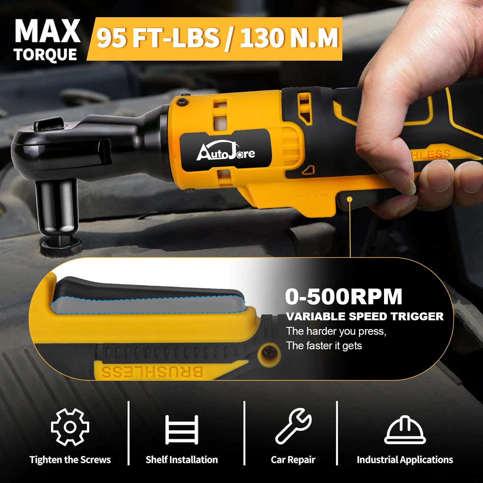 3/8″ Cordless Ratchet Wrench for DEWALT 20V MAX Battery 88NM 65Ft-lbs,No Battery