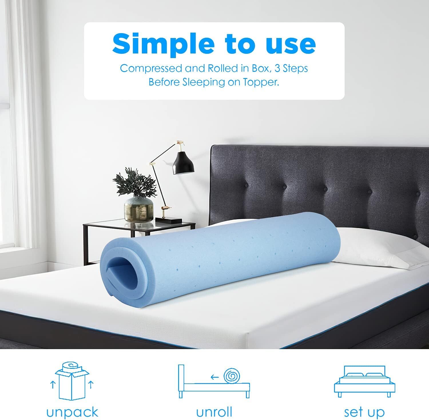 2/3 Inch Mattress Topper Memory Foam Pressure Relief for Back Pain Cooling Gel