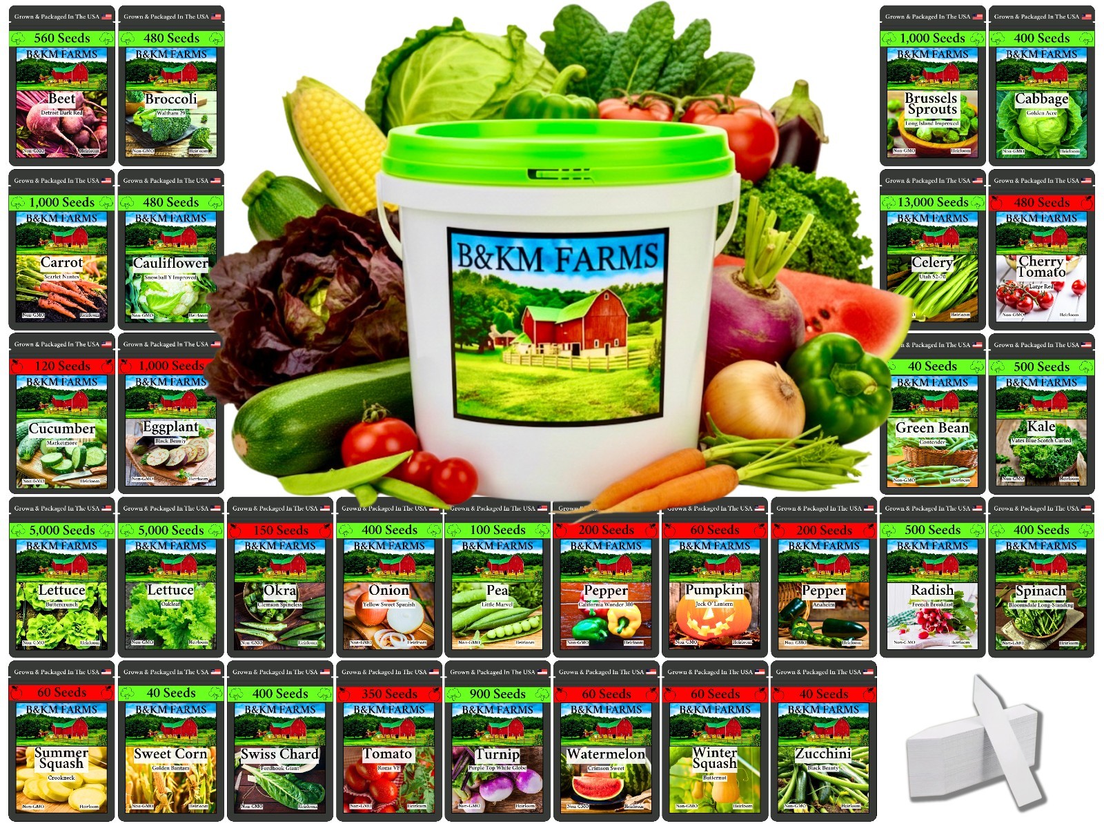 Survival Seed Vault 20,000+ Heirloom Non-GMO Seeds | 30 Varieties | USA Packed