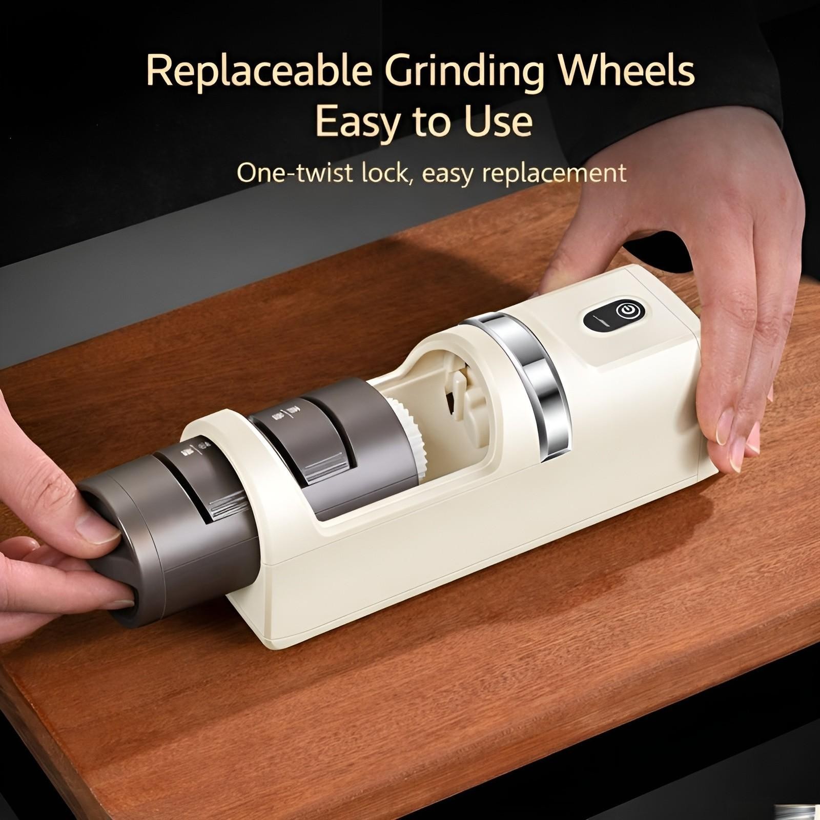 Cordless Electric Knife Sharpener 3 Stage Diamond Grinder USB Rechargeable