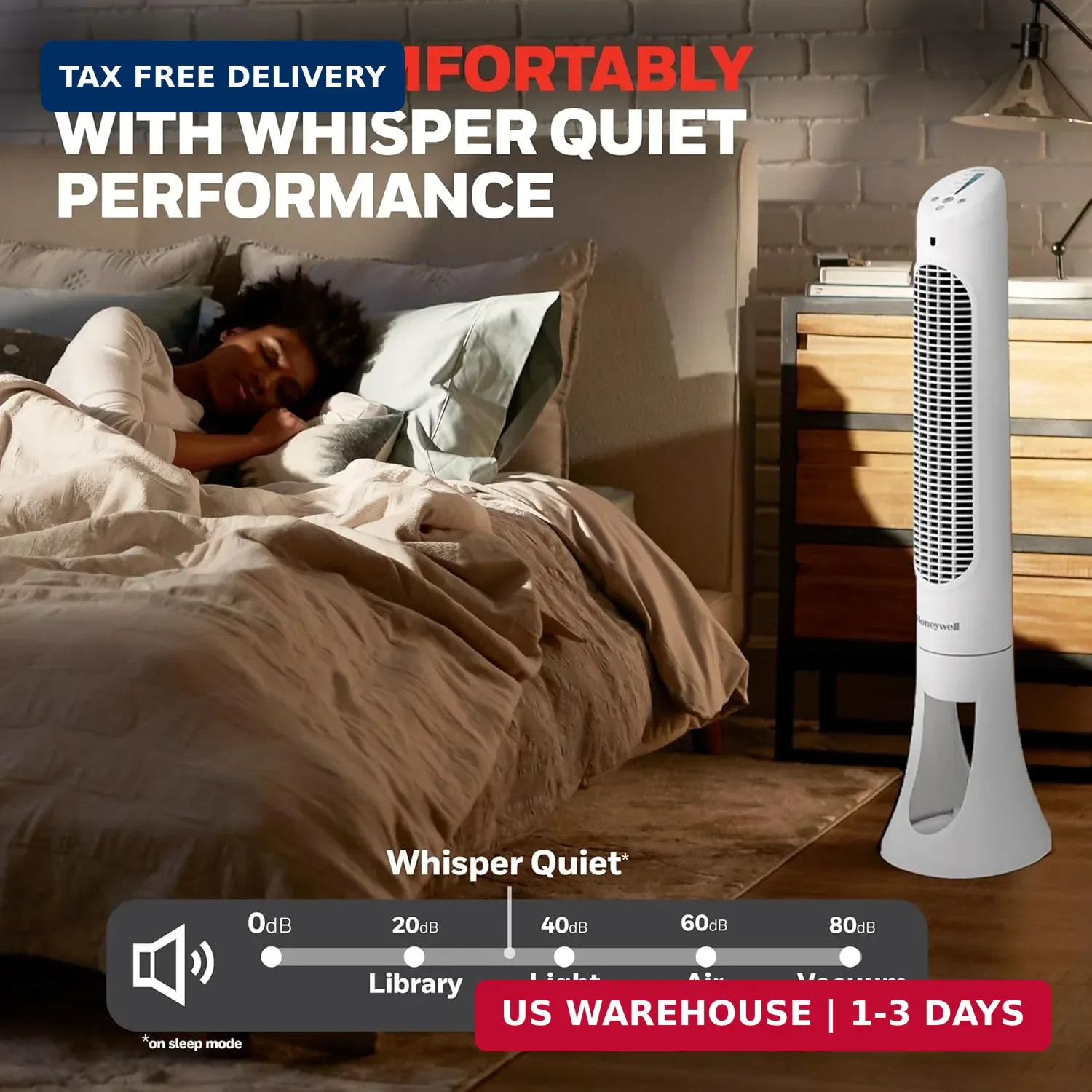 Honeywell QuietSet Whole Room Oscillating Tower Fan with Remote, White, HYF260