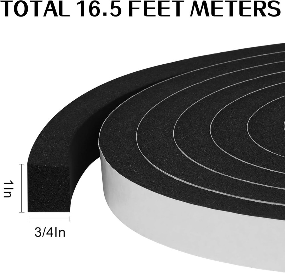 1In x 3/4In x 16.5Ft Foam Insulation Weather Stripping Tape Door Seal Strip