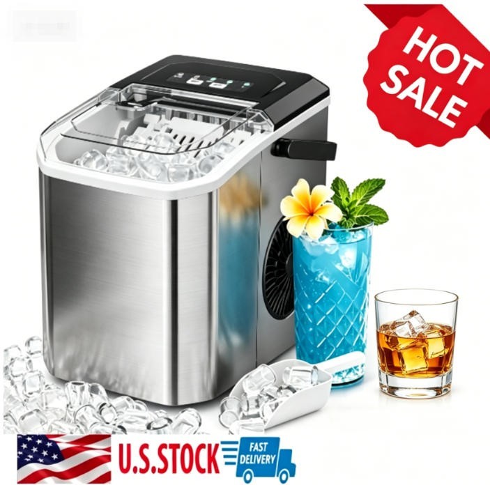Ice Maker Countertop 1.6″ Large Square Ice Cube 28Lbs/24H Self-Cleaning Ice Make