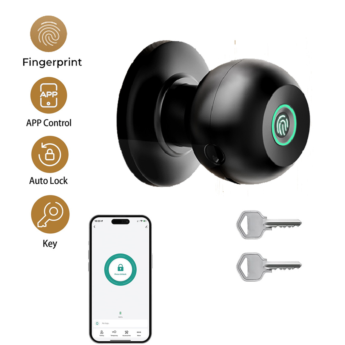 ARPHA Keyless Smart Door Knob Fingerprint Entry Auto Lock Handle D258 Door Lock