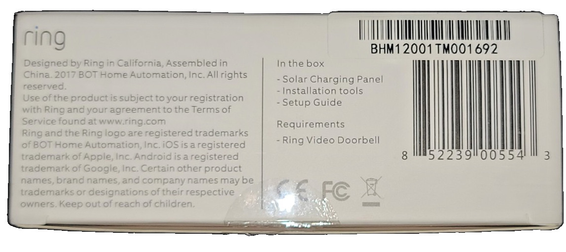 Ring Solar Charger for Video Doorbell 1st Gen – New in Box – Rare & Discontinued